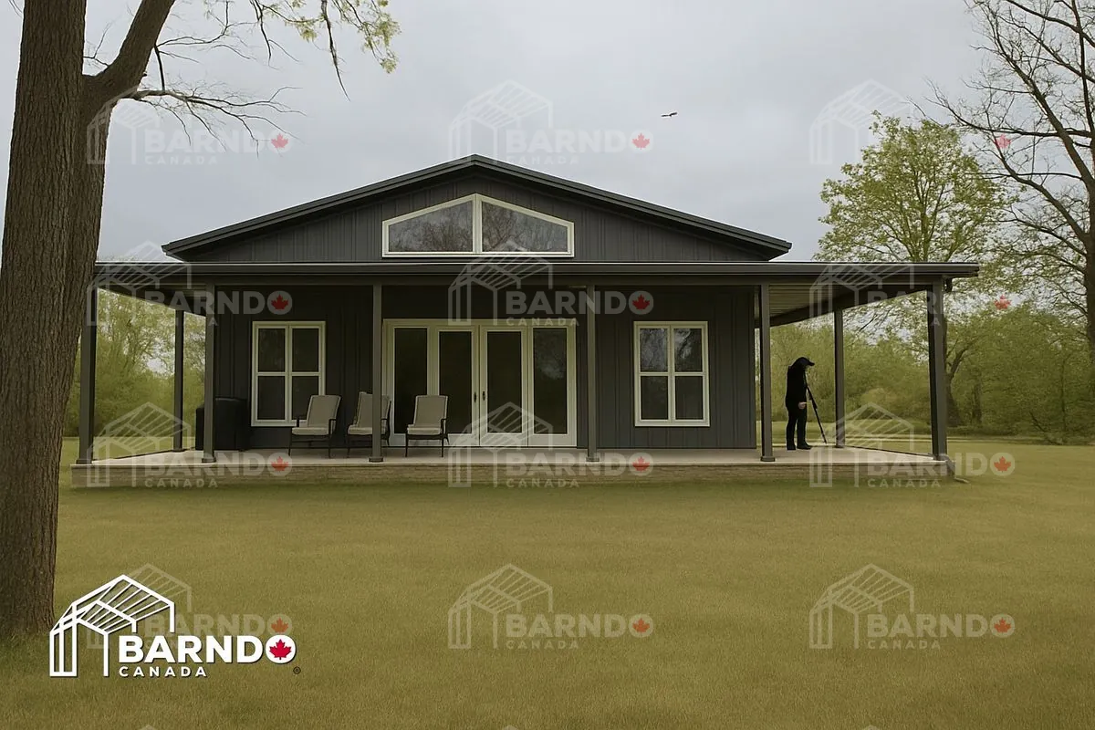 Completed Fort Erie barndominium with a covered porch