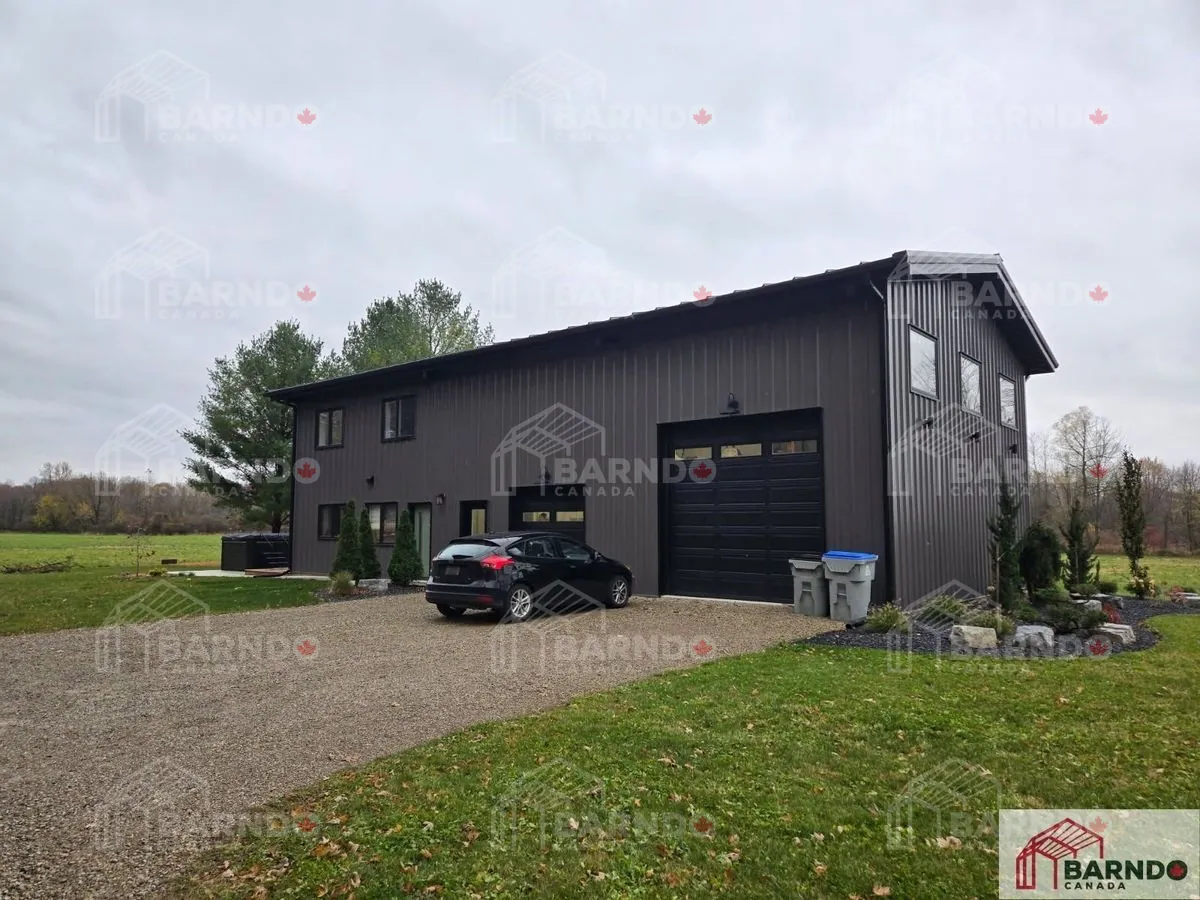 Completed charcoal steel-built home with attached garage