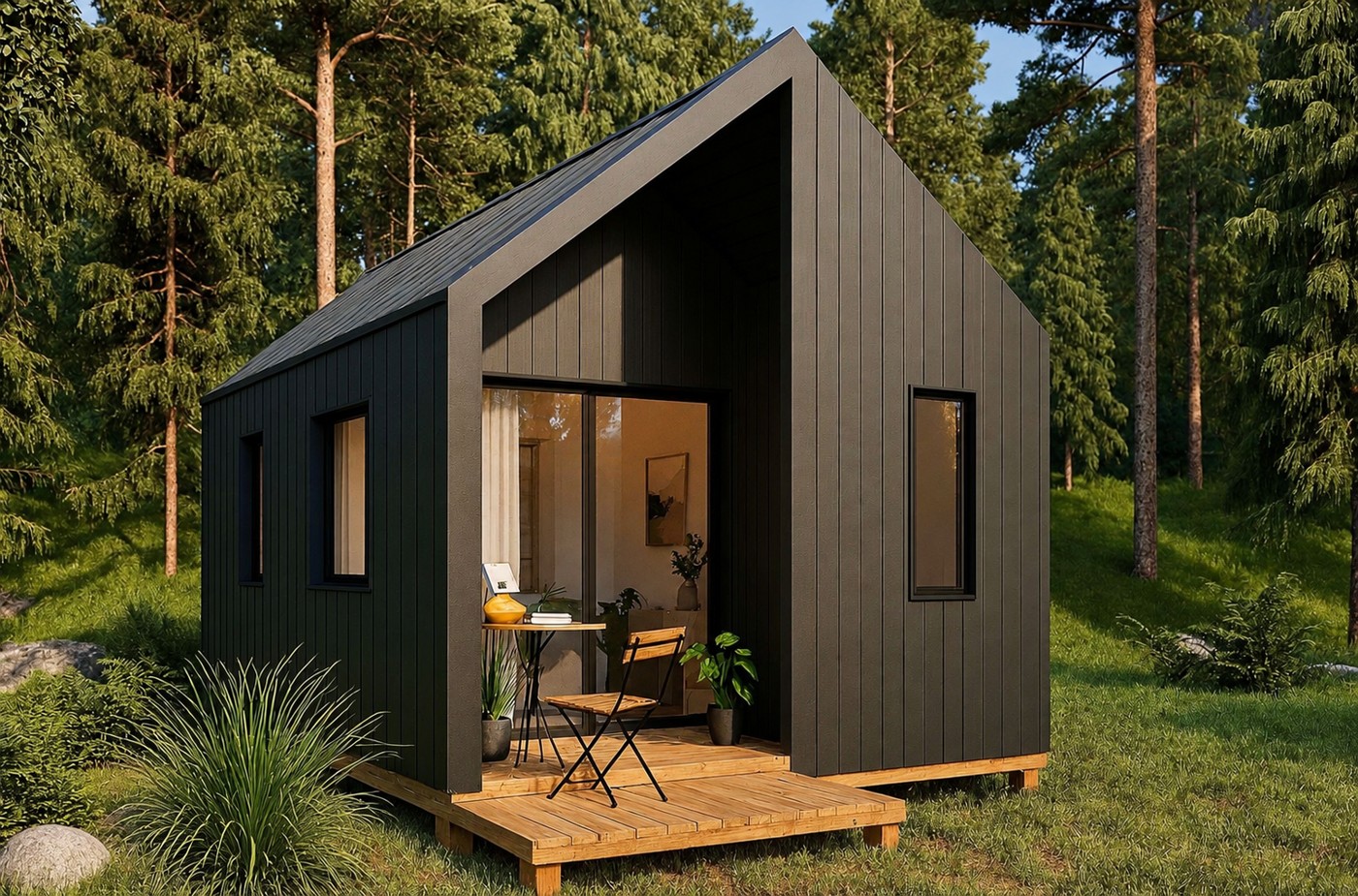 Tiny home concept: compact gabled retreat